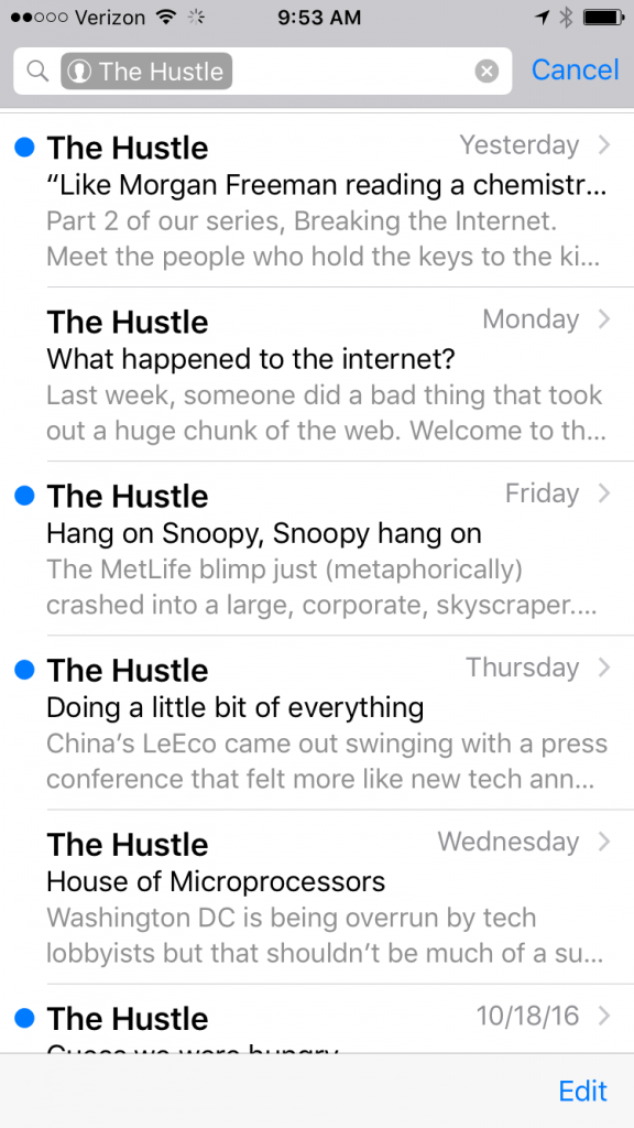 The Hustle has experienced rapid growth using creative headlines