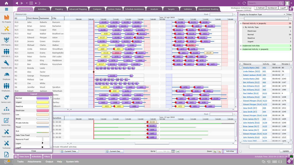 Screenshot of the schedule view in IFS Field Service.