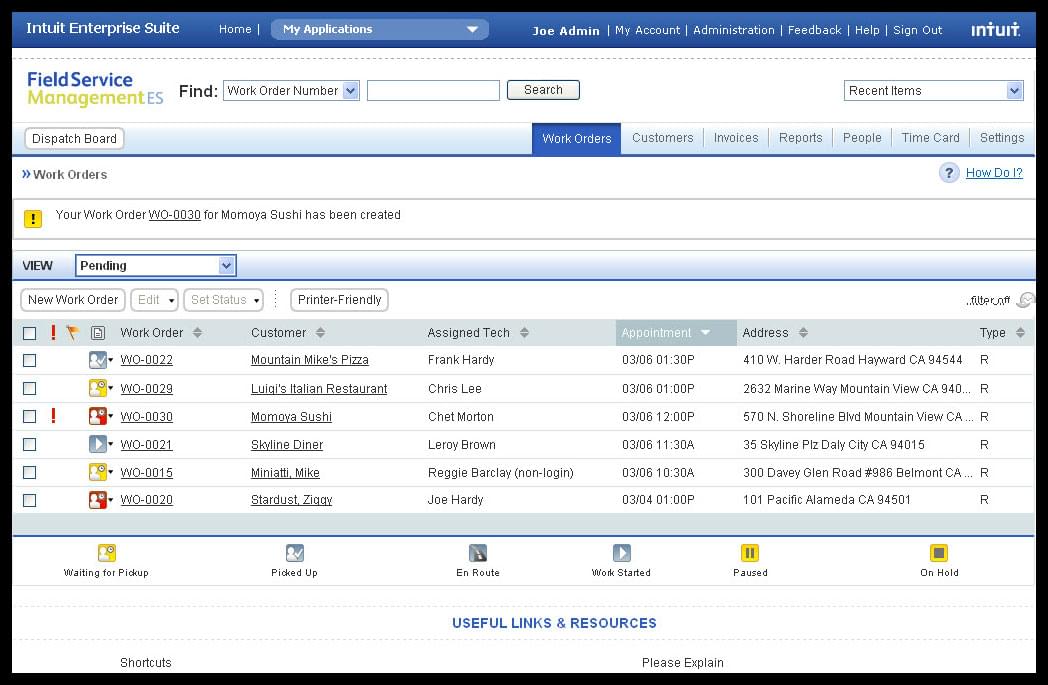 Intuit Field Service Management ES implemented with Quickbooks.