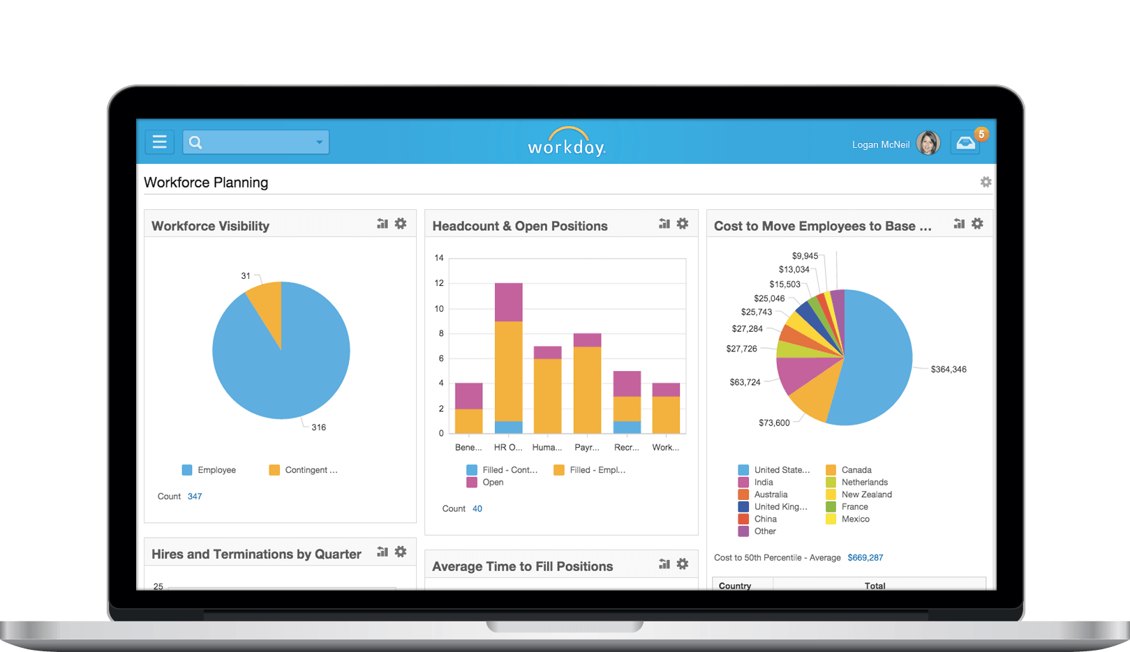 workday HCM interface with intuitive graphs