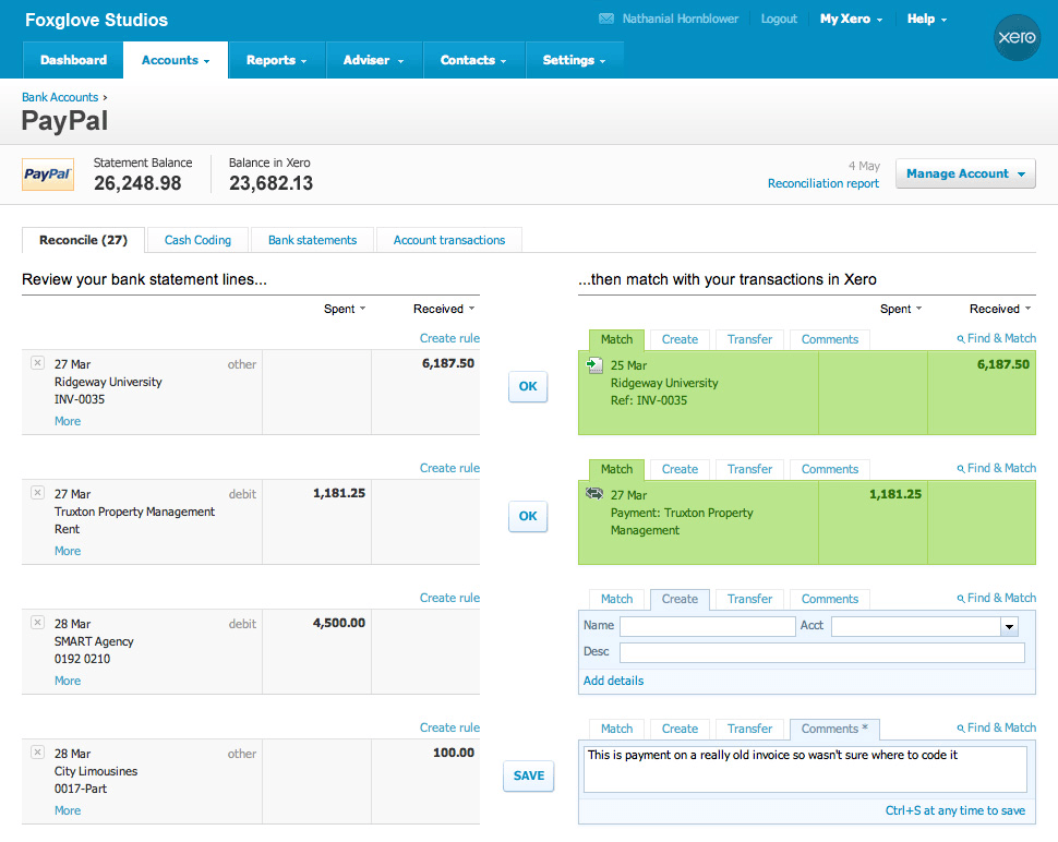 xero bank accounts screenshot