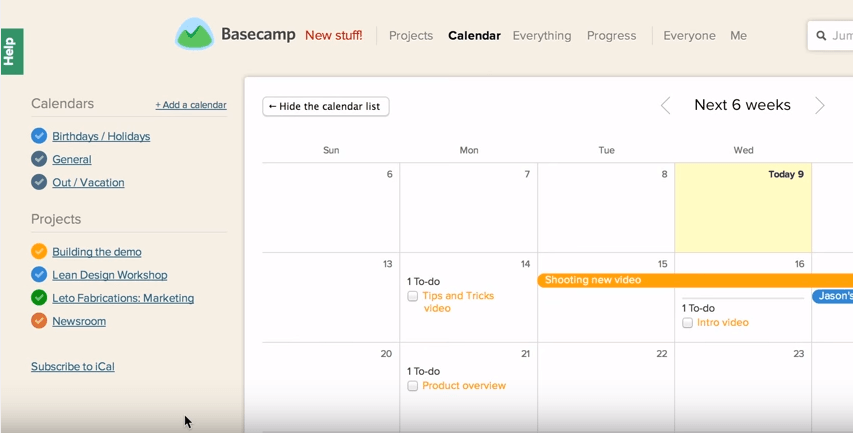 Basecamp calendar