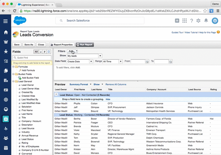 GIF showing the reporting features in Salesforce Sales Cloud