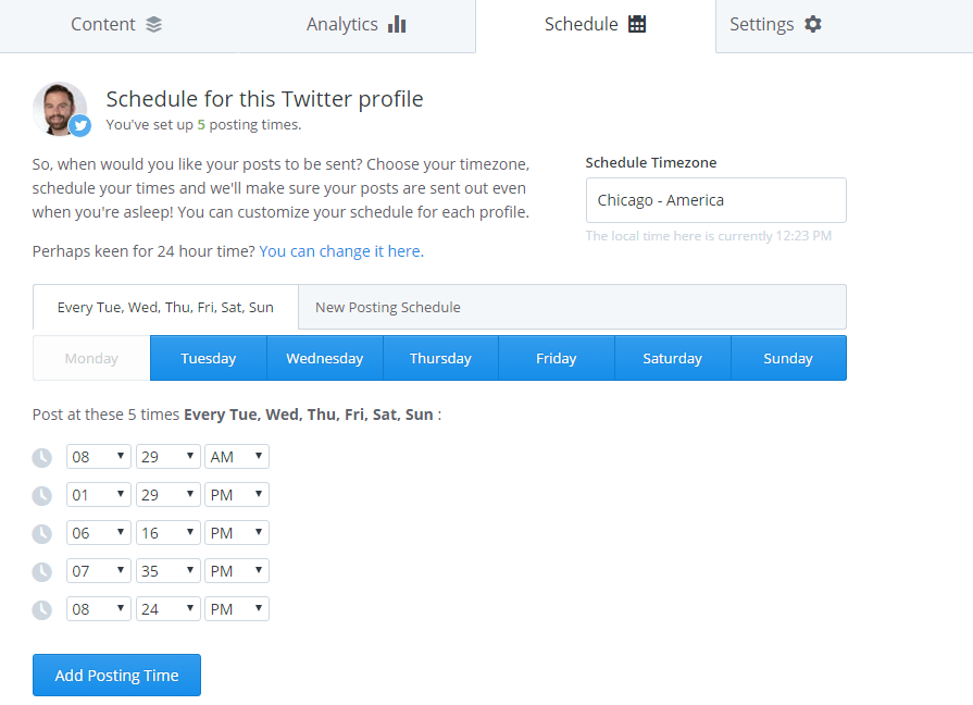 posting schedule in Buffer