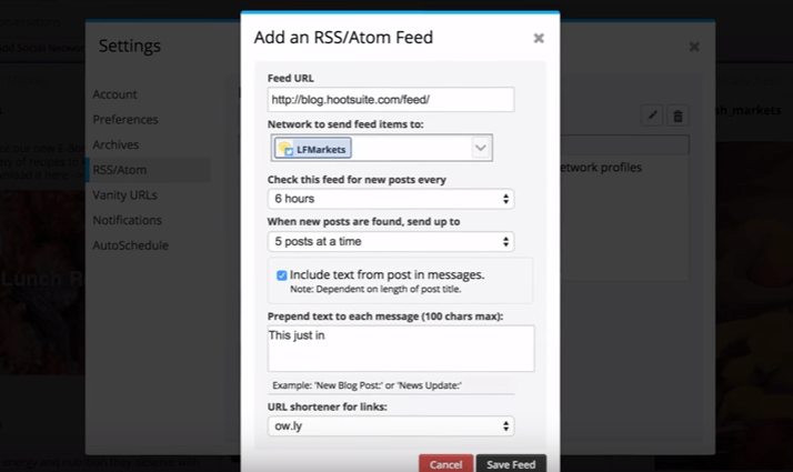 Setting up a Hootsuite RSS