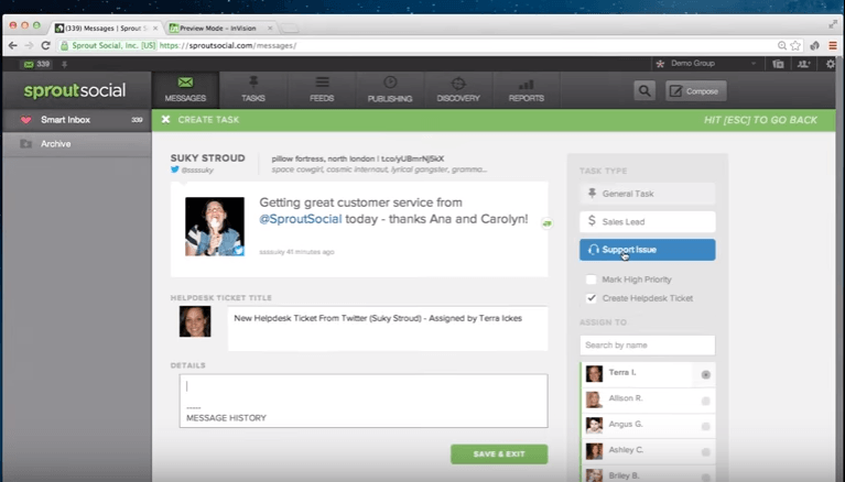 Task view in Sprout Social