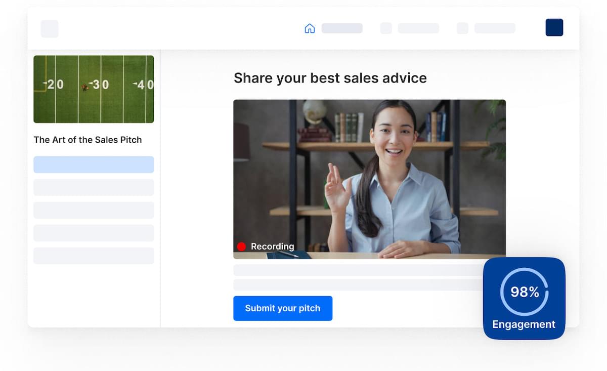 A submission form in the Eduflow platform allows users to share their sales advice as part of a training course.