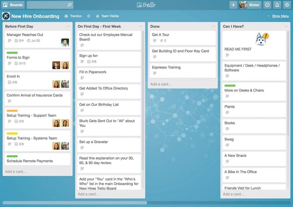 A screenshot of Trello being used for SMB project management.