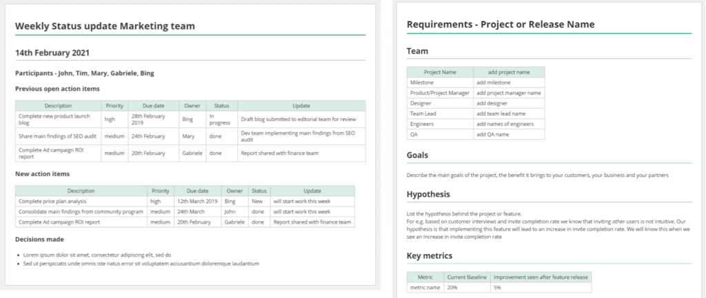 A view of Backlog's wiki tool, where teams can record processes and plans for other team members to look back on.