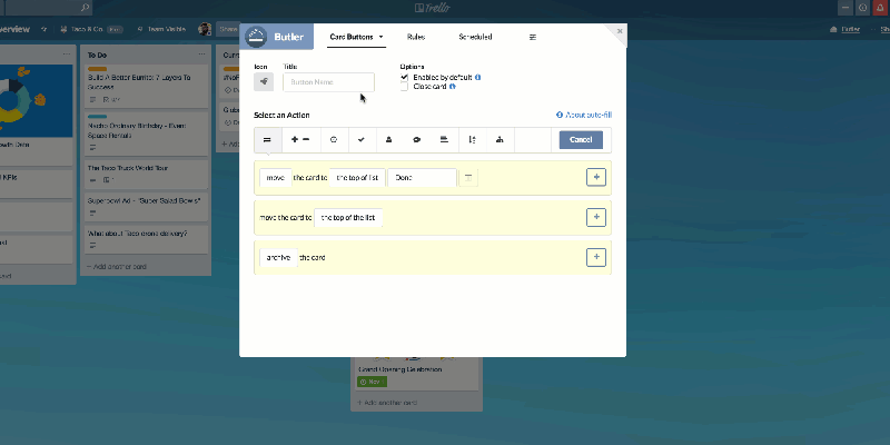 Using the Butler tool in Trello to create automations with logic rules.