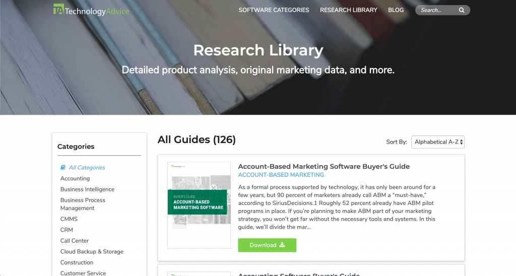 Screenshot of the Buyer's Guides page from our website.