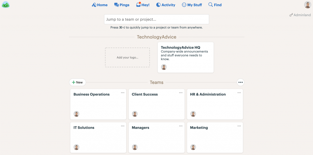 Basecamp organizes projects into groups called Camps.