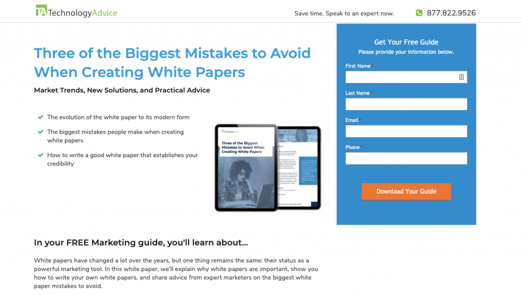 Screenshot of white paper download page.