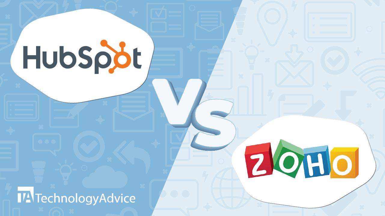 Illustration of the HubSpot and Zoho logos with "versus" in between them.