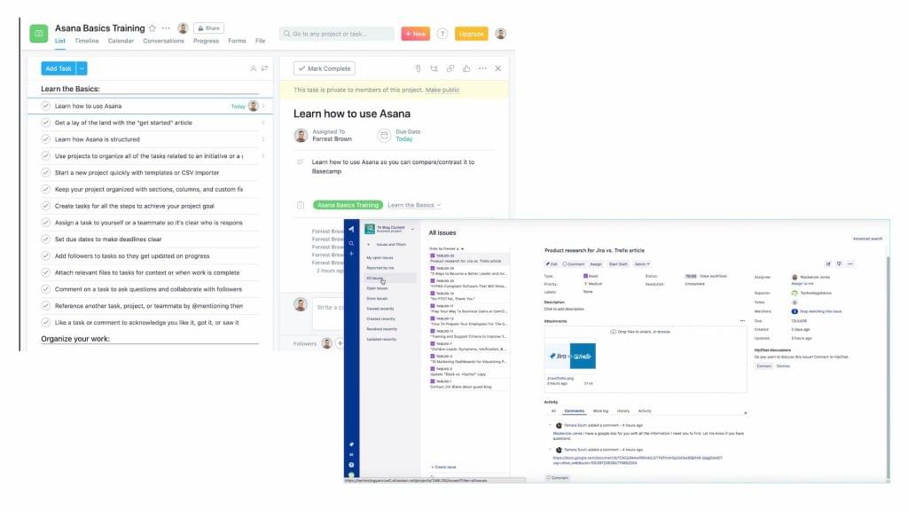 Screenshots showing differences in the user experience (UX) between Asana and Jira.