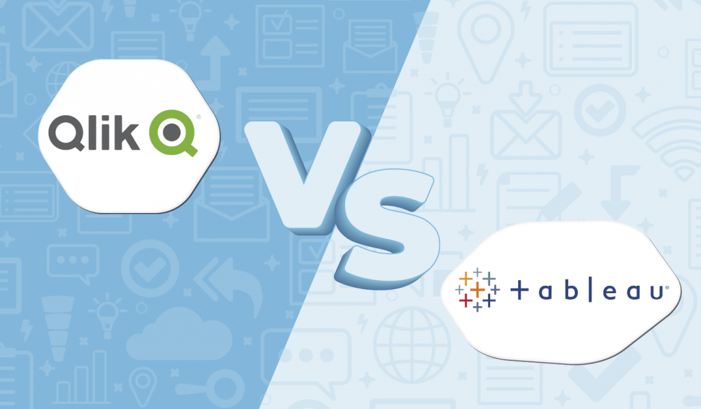 Graphic displaying the logos for Qlik and Tableau with "vs" in the middle.