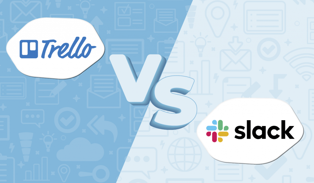 Graphic showing the respective logos for Trello and Slack with "vs" in the middle.