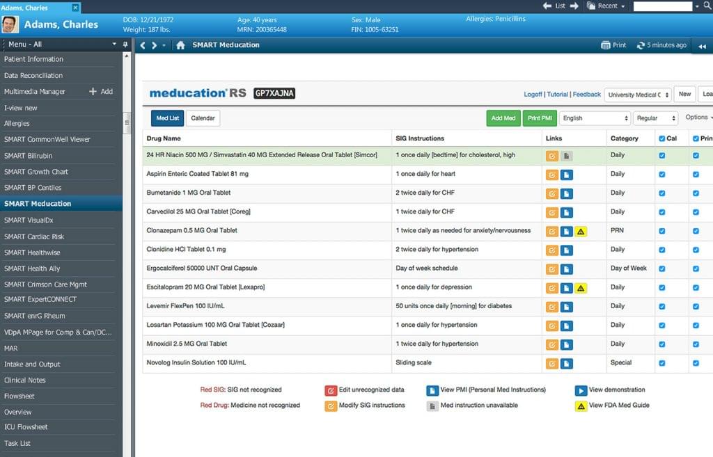 Screenshot of the user interface in Cerner EHR.