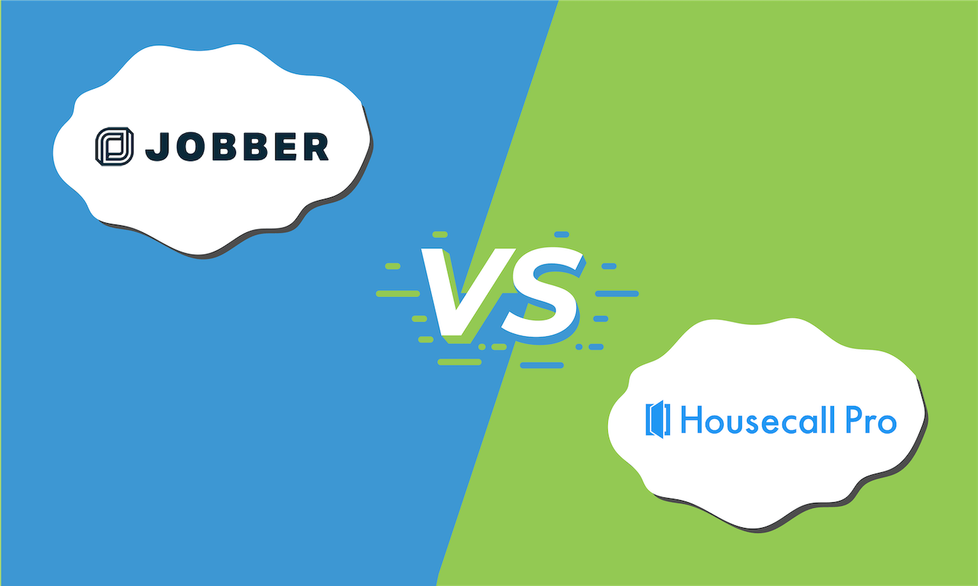 Illustration of the logos for Jobber and Housecall Pro with "vs" in between them.