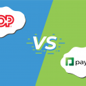 Graphic showing the logos for ADP and Paycom with "vs" in between them.