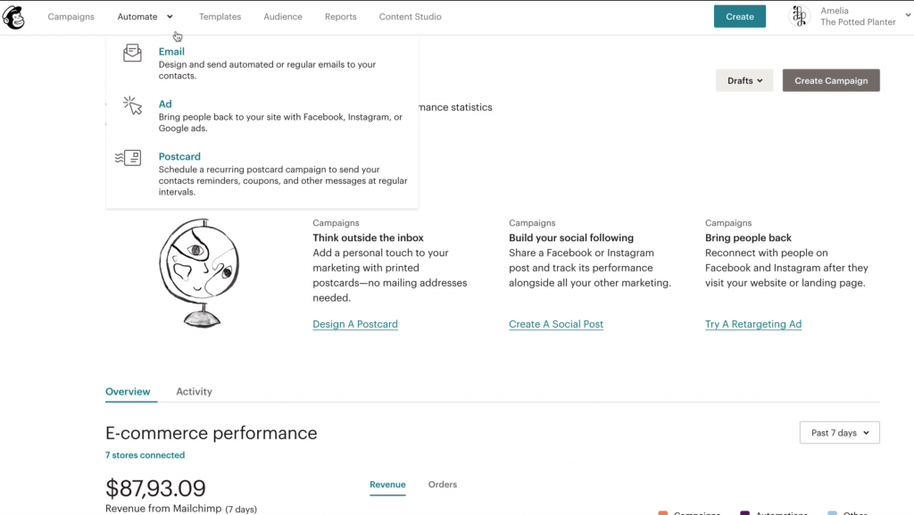 Screenshot of the user interface in Mailchimp.