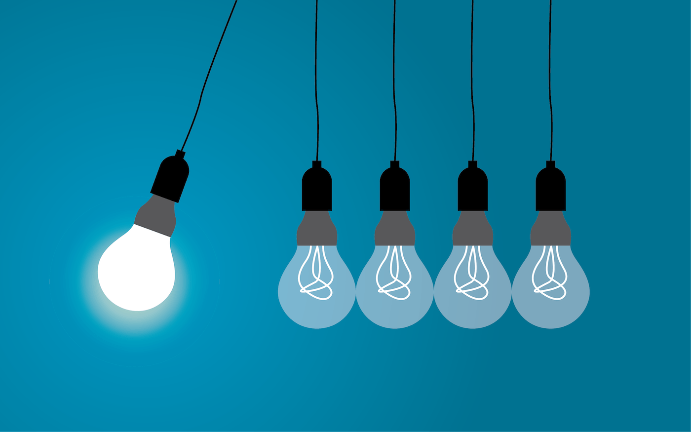 Illustration of a perpetual motion toy made out of lightbulbs.