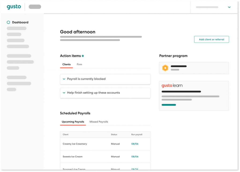 Gusto payroll management software.