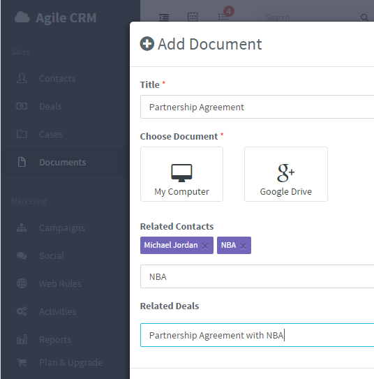 documents in Agile CRM.