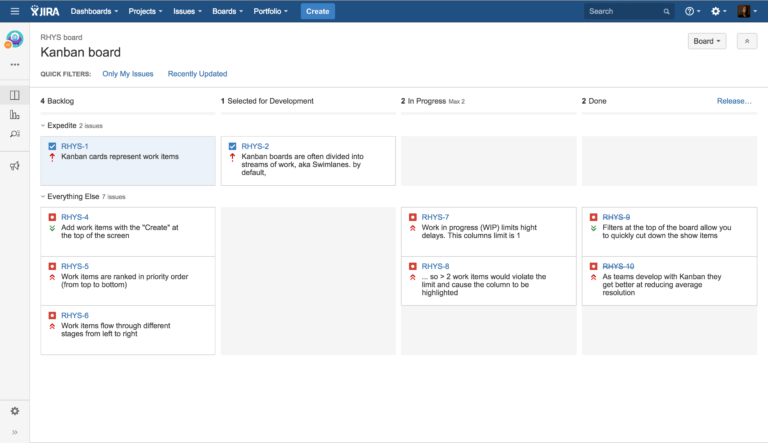 JIRA Kanban View on Desktop