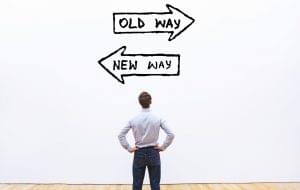 Man deciding to go the old way or new way 