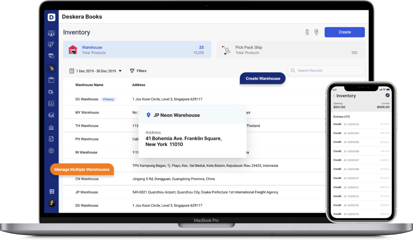 Deskera inventory management view.