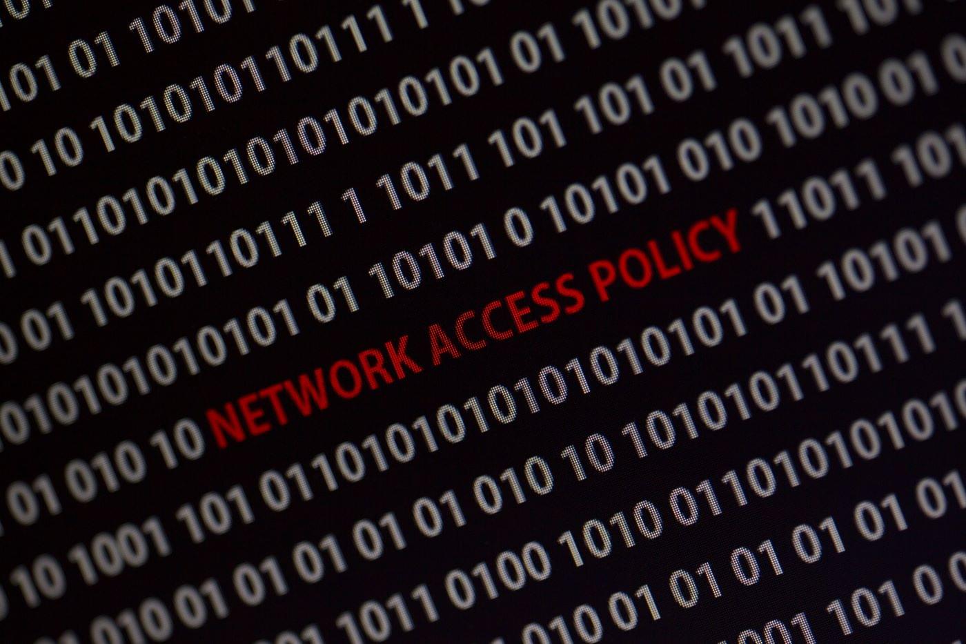 1s and 0s surrounding the words "Network Access Policy" for zero trust.