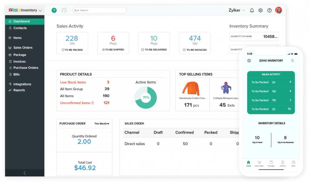 Zoho Inventory SCM dashboard.