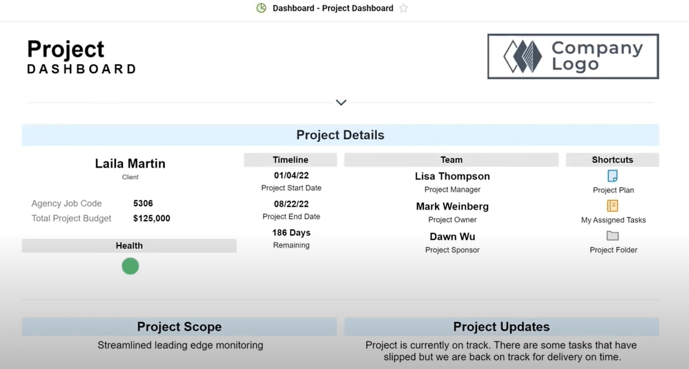 Screenshot of project management dashboard in Smartsheet