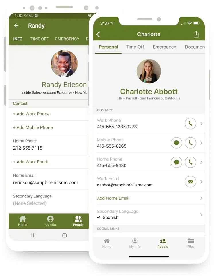 BambooHR's mobile app displays a company directory.
