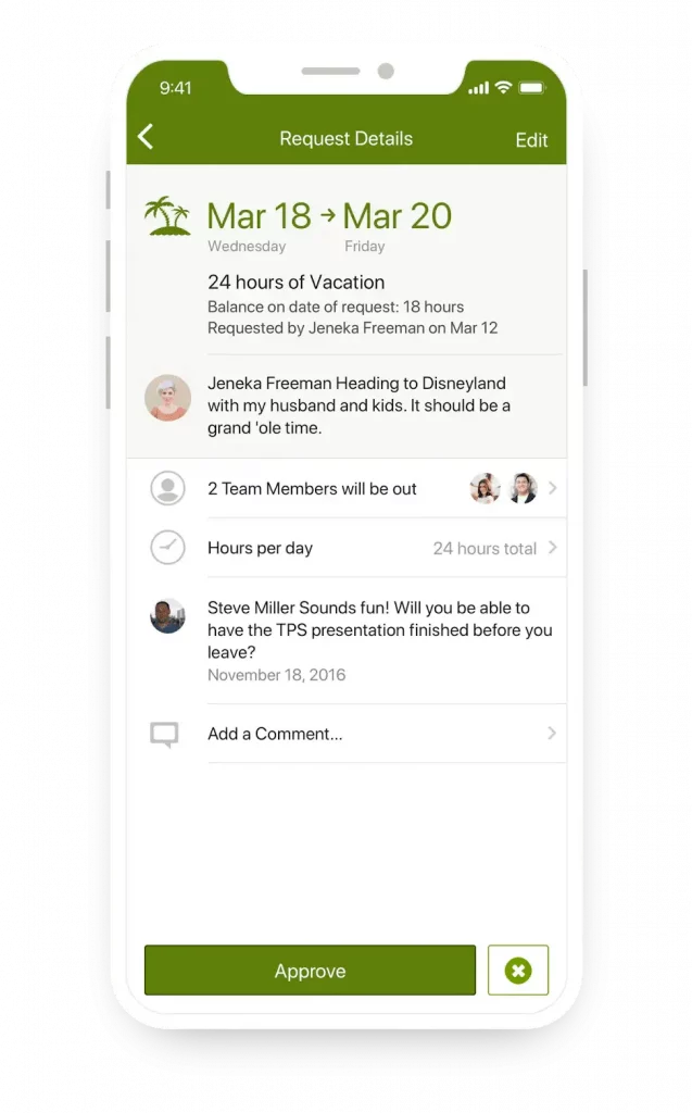 BambooHR's mobile app displays a PTO request.