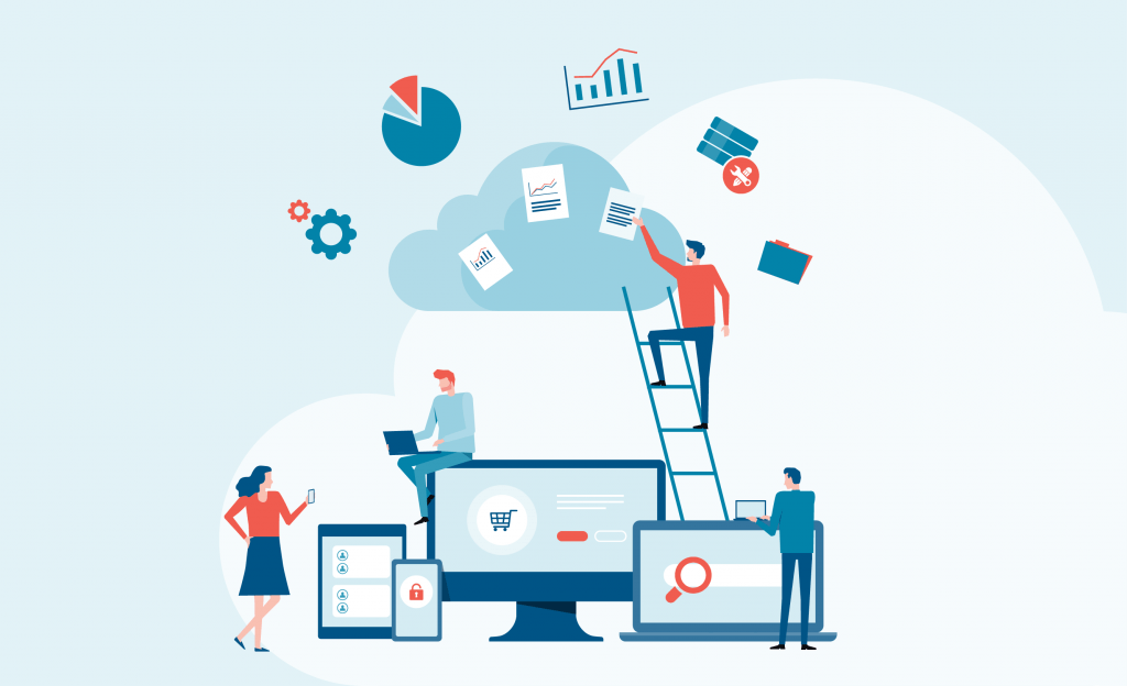 Business technology cloud computing service concept and with developer team working concept.