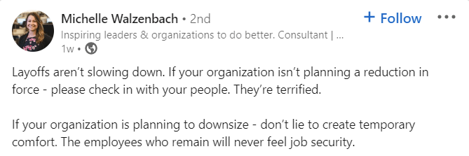 LinkedIn post talking about layoffs.