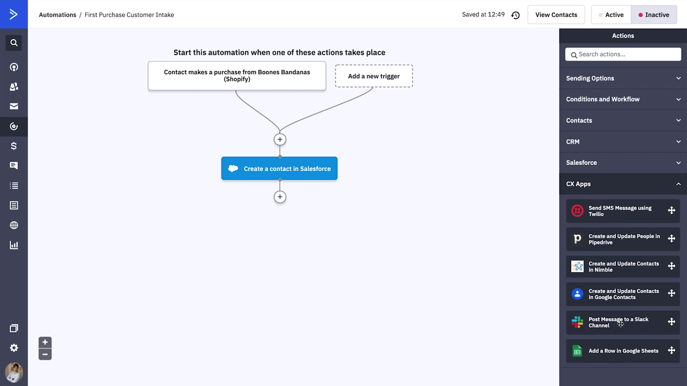 Screenshot of ActiveCampaign platform.