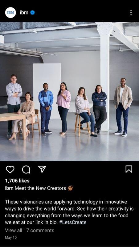 Instagram post from IBM showing their new creative team.
