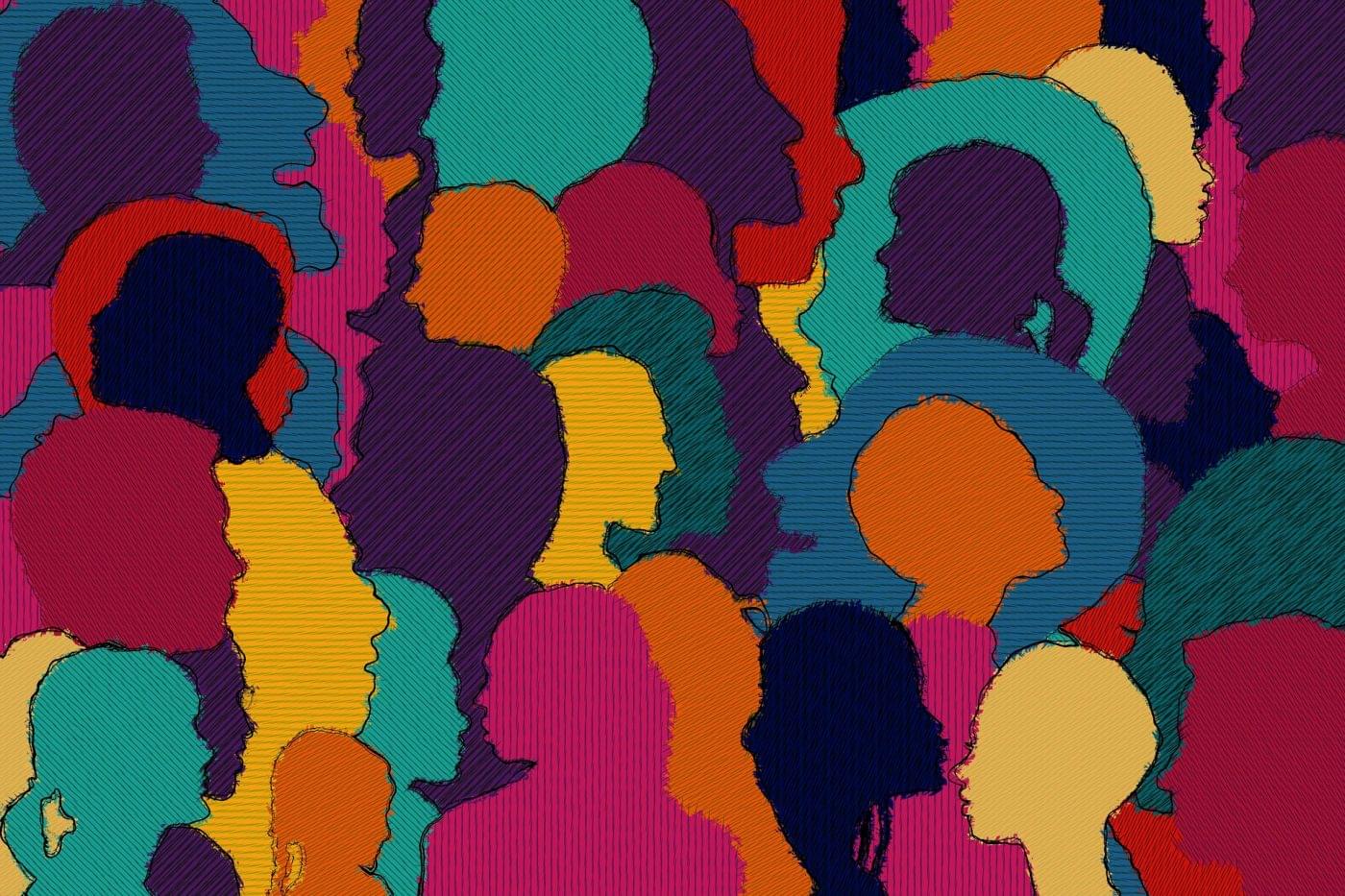 A collage of multi-colored people silhouettes