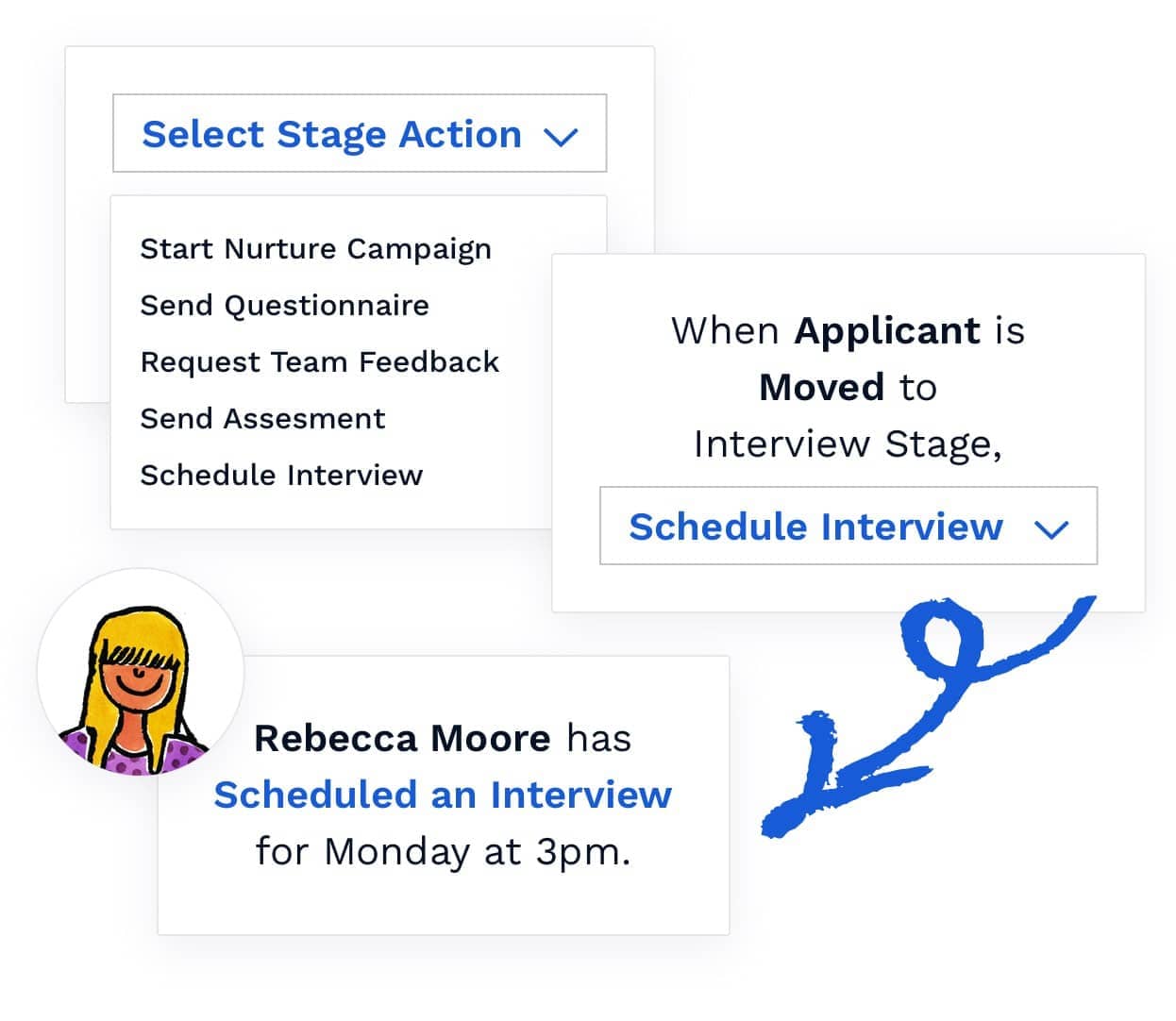 Breezy HR lets users set “stage actions” so that automated actions, like assessments, can be sent to candidates without the need of manual follow-up by the HR team.