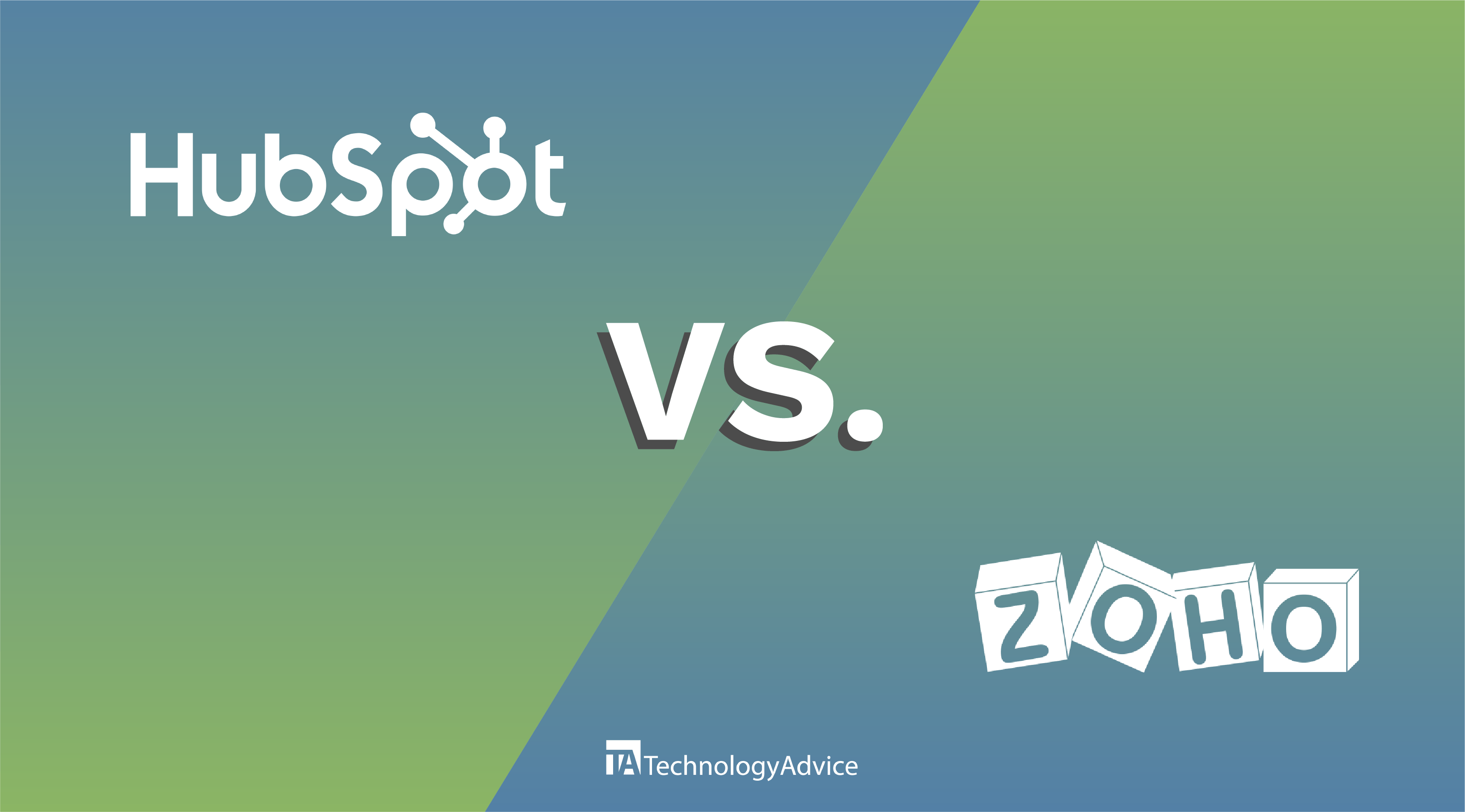 Illustration of the HubSpot and Zoho logos with "versus" in between them.