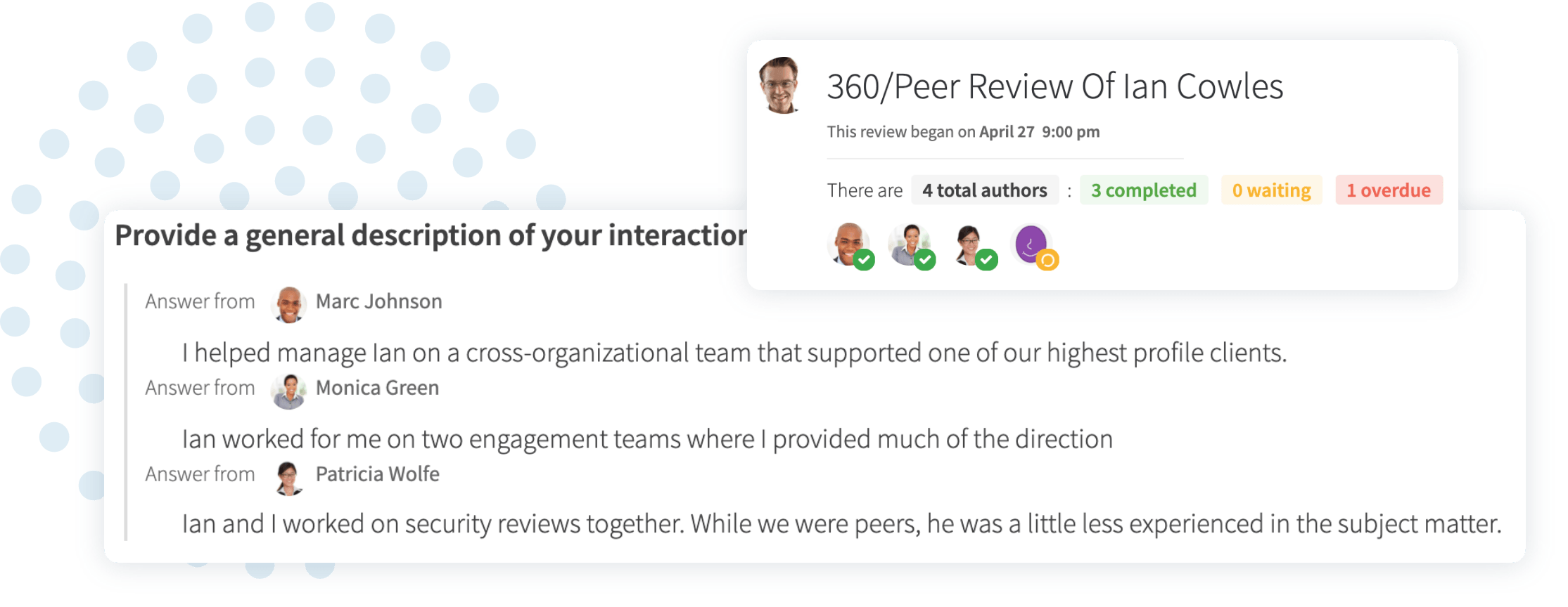 PerformYard displays 360-degree review responses from peers.