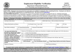 Section 1 of the I-9 form displaying fields for employee demographic and citizenship or immigration information.