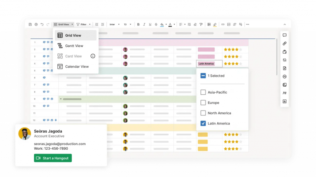 Smartsheet displays a grid view of a project's task breakdown.